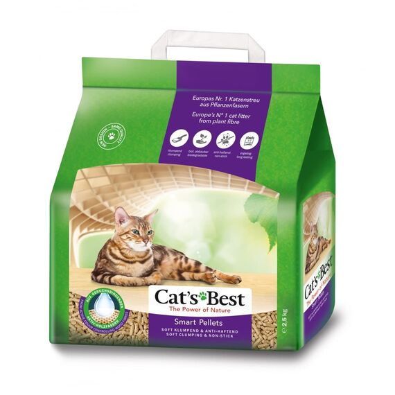 Cat's Best Smart Pellets, 100 % pflanzliche Katzenstreu, innovative Klumpstreu für Katzen aus antihaftenden Aktiv-Holzfasern – stoppt das Heraustragen, 2,5 kg/ 5 l