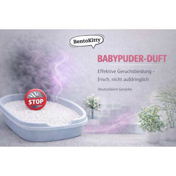 BentoKitty Katzenstreu (20L, 2er Pack) mit Babypuder Duft, Klumpend, weiß, feinkörnig, Klumpstreu aus Bentonite, für Sensitive Katzenpfoten geeignet, Saugstark, Geruchsbindend
