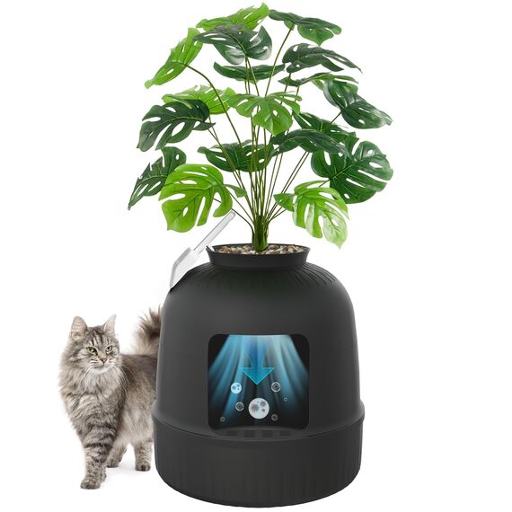 Lifewit Katzenklo Blumentopf mit Pflanze & Schaufel, Katzenklo Versteckt, Katzentoilette XXL mit Geruchskontrolle & Kohlefilter, Wohnzimmer, Schlafzimmer, Ecke, Schwarz