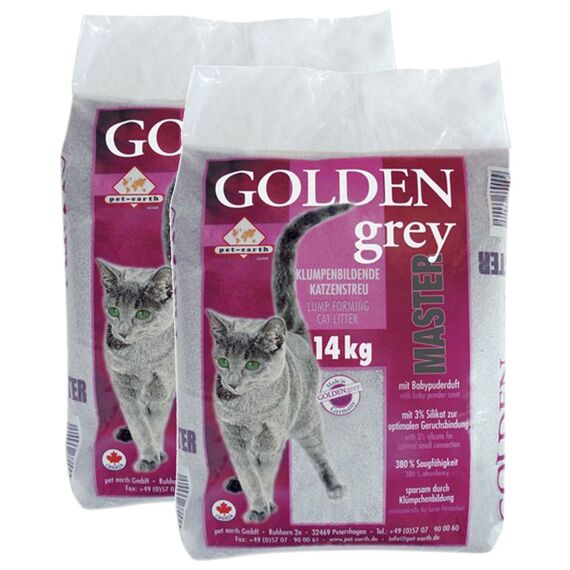 pet-earth Golden Grey Master Katzenstreu mit Babypuderduft 2x14kg