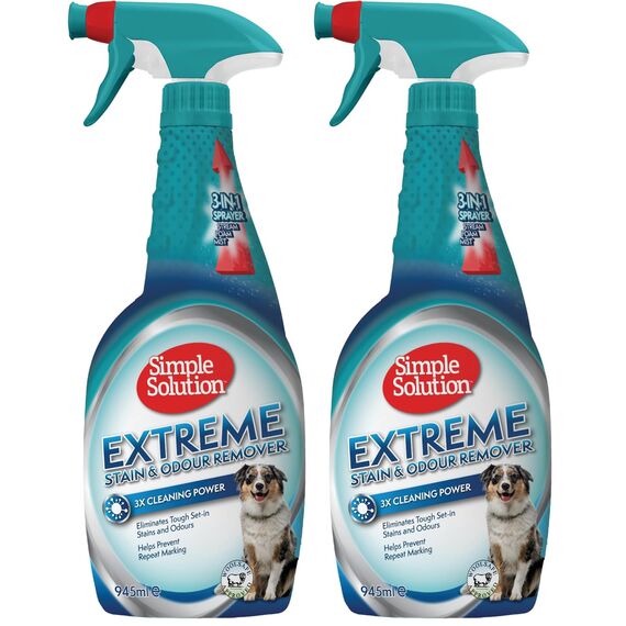 Simple Solution Extreme Pet Flecken- und Geruchsentferner | Enzymatischer Reiniger mit 3X Pro-Bakterien Reinigungskraft - 945ml (Packung mit 2)