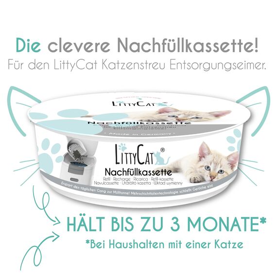LittyCat® Nachfüllkassetten für LittyCat Katzenstreu Eimer (12er Pack) • Bis zu 2 Monate pro Kassette • Saubere & geruchlose Katzenstreu Entsorgung • Schlauchsystem Katzenkot entsorgen