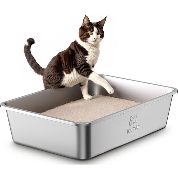 Edelstahl Katzenklo, Große Katzentoilette, XXL Katzentoilette Edelstahl Offen, Metall Katzenklo für Katzen Aller Größen & Kaninchen, Antihaftbeschichtet, Geruchsfrei, Leicht zu Reinigen, 60x40x15cm