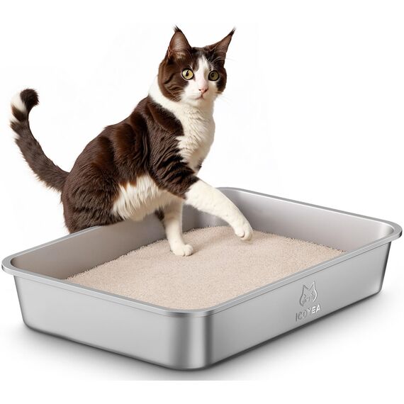Edelstahl Katzenklo, Große Katzentoilette, XXL Katzentoilette Edelstahl Offen, Metall Katzenklo für Katzen Aller Größen & Kaninchen, Antihaftbeschichtet, Geruchsfrei, Leicht zu Reinigen, 50x35x10cm