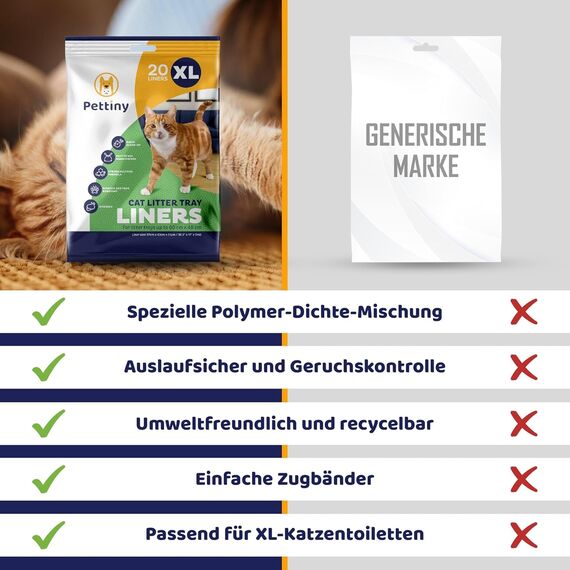 Pettiny 20 XL Katzentoilettenbeutel mit Zugbändern Kratzfeste Tüten für Extra Großes Katzenklo
