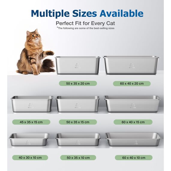 Edelstahl Katzenklo mit Griffen & Schaufel, Große Katzentoilette, XXL Katzentoilette Edelstahl Offen, Metall Katzenklo für Katzen Aller Größen & Kaninchen, Geruchsfrei, Leicht zu Reinigen, 60x40x20cm