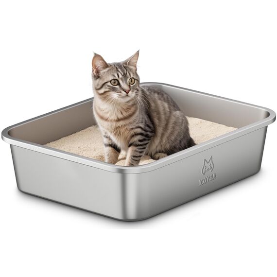Edelstahl Katzenklo, Katzentoilette mit Hohem Rand, Katzentoilette Edelstahl Offen, Metall Katzenklo für Kleine Katzen & Kaninchen, Antihaftbeschichtet, Geruchsfrei, Leicht zu Reinigen, 36x27x10cm