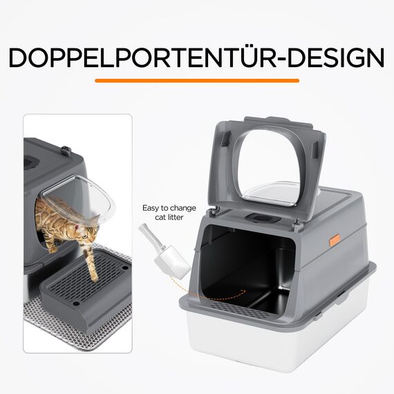 Citylife Edelstahl Katzenklo mit Deckel XXL, inklusive Doppelschicht Matte und Katzenklo Schaufel, Große Metallkatzentoilette geschlossene – Nicht klebend, Leicht zu reinigen, für große Katzen