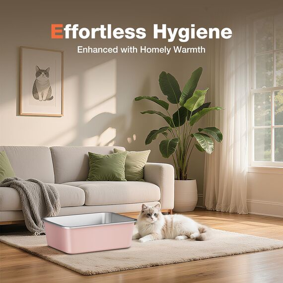 Edelstahl Katzenklo, Große Katzentoilette, XXL Katzentoilette Edelstahl Offen, Metall Katzenklo für Katzen Aller Größen Kaninchen, Antihaftbeschichtet, Leicht zu Reinigen (Rosa, 60x40x20cm)