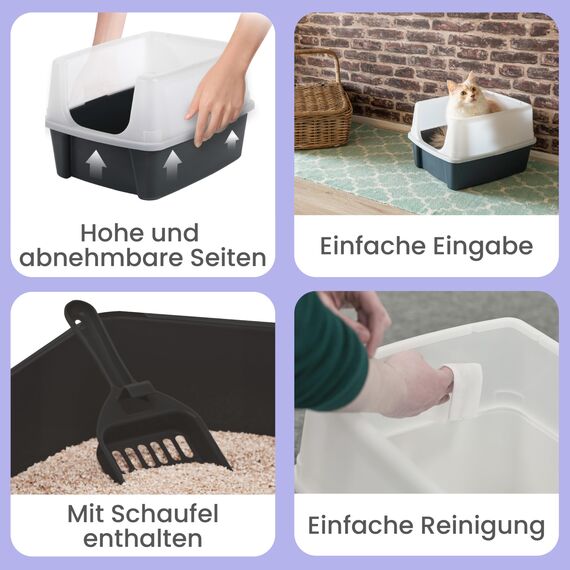 Iris Ohyama Katzenklo mit Schaufel, bis 7 kg, Blau, offen, ohne Deckel, Katzentoilette, hoher Abnehmbarer Rand, Für große Katzen, Kätzchen, Toilet, XXL Toilette, BPA-frei, Cat Litter Box, CLH-12