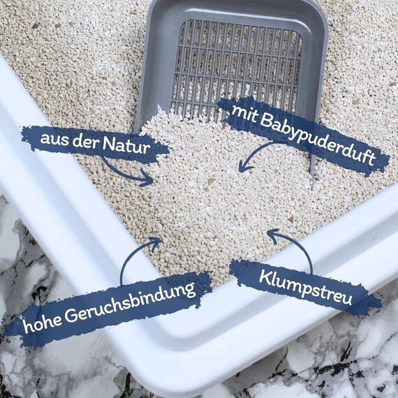 Lyra Pet® | 30 Liter White Cat Katzenstreu | Mit Babypuder Duft | Feines Klumpstreu | 350% Saugkraft | Naturprodukt aus Bentonit | Stark Klumpend | Saubere Wohnung | Neutralisiert Gerüche | Staubarm