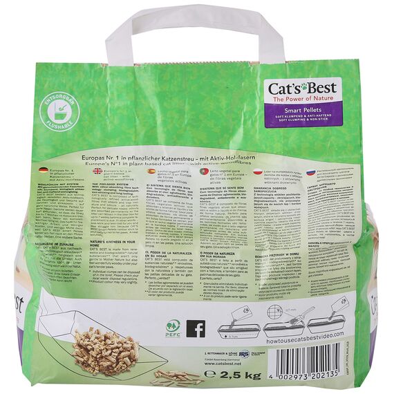 Cat's Best Smart Pellets, 100 % pflanzliche Katzenstreu, innovative Klumpstreu für Katzen aus antihaftenden Aktiv-Holzfasern – stoppt das Heraustragen, 2,5 kg/ 5 l