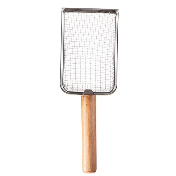 Nokwocy Katzenstreuschaufel, Katzenklo Schaufel Metall, Katzenstreu Schaufel mit Holzgriff, 4mm Porengröße Metall Katzenschaufel,katzenschaufel für katzenklo (Wood)