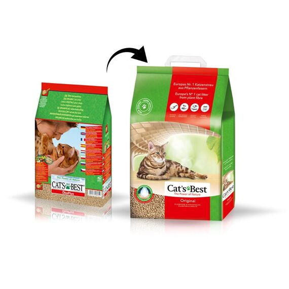 Cat’s Best Original Katzenstreu, 100% pflanzliches Katzenklumpstreu mit maximaler Saugfähigkeit – bekämpft Gerüche natürlich und aktiv, 8,6 kg/20 l (Verpackung kann variieren)