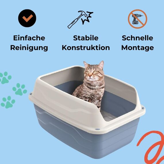 XXL Extra hohe Katzentoilette offene Katzenklo mit hohem Rand ohne Deckel große Katzentoilette offen Katzenklo hoher Rand