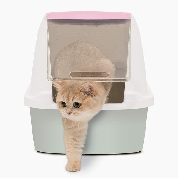 Catit 50700 Katzentoilette mit Abdeckung, 43 x 57 x 50cm, weiß/grau/pink