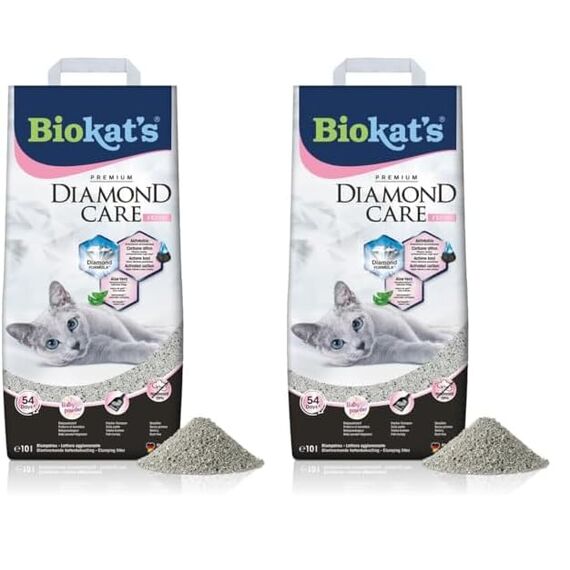 Biokat's Diamond Care Fresh Katzenstreu mit Babypuder-Duft - Feine Klumpstreu aus Bentonit mit Aktivkohle und Aloe Vera - 1 Sack (1 x 10 L) (Packung mit 2)