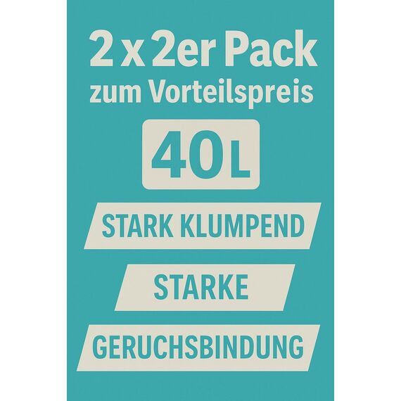 BentoKitty Katzenstreu (40L, 2 x 2er Pack) mit Babypuder Duft, Klumpend, weiß, feinkörnig, Klumpstreu aus Bentonite, für Sensitive Katzenpfoten geeignet
