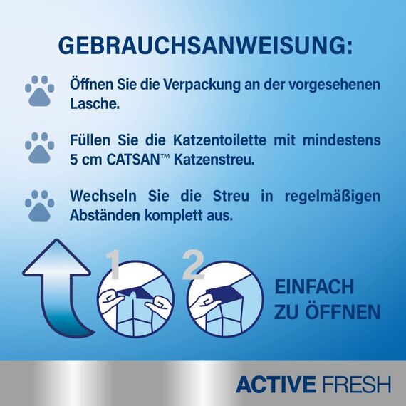 CATSAN Active Fresh – Katzenstreu aus Naturton mit Aktivkohle – Effektive Bindung von Geruch und Feuchtigkeit – 1 x 8 Liter