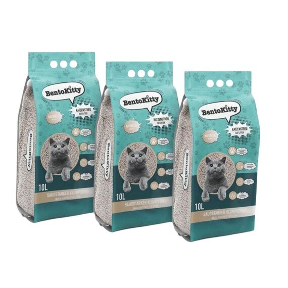 BentoKitty Katzenstreu (30L, 3er Pack) Naturell, Klumpend, weiß, feinkörnig, Klumpstreu aus Bentonite, für Sensitive Katzenpfoten geeignet