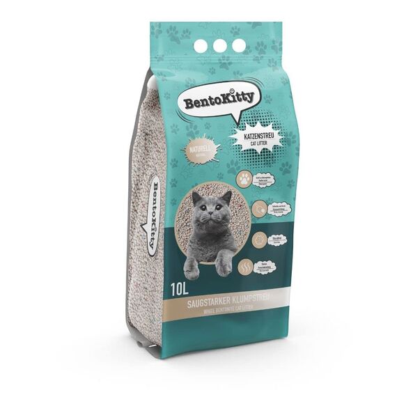 BentoKitty Katzenstreu (10L, 1er Pack) Naturell, Klumpend, weiß, feinkörnig, Klumpstreu aus Bentonite, für Sensitive Katzenpfoten geeignet