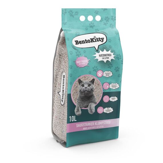 BentoKitty Katzenstreu (10L, 1er Pack) mit Babypuder Duft, Klumpend, weiß, feinkörnig, Klumpstreu aus Bentonite, für Sensitive Katzenpfoten geeignet, Saugstark, Geruchsbindend