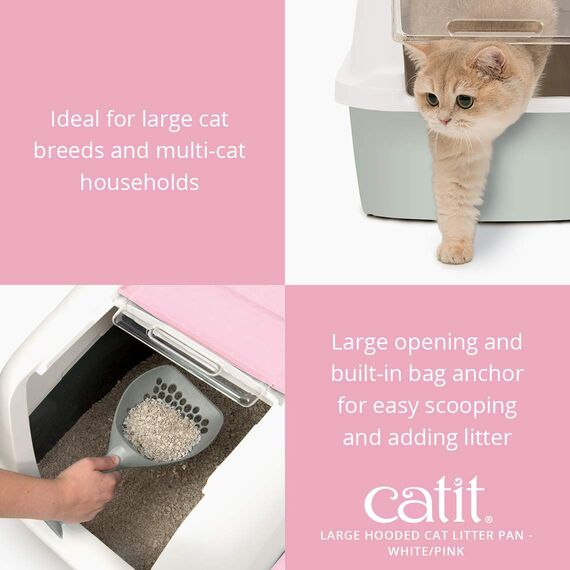 Catit 50700 Katzentoilette mit Abdeckung, 43 x 57 x 50cm, weiß/grau/pink