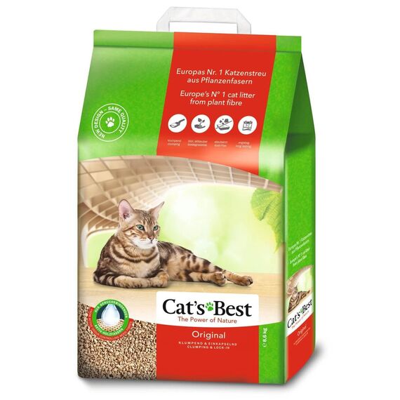 Cat’s Best Original Katzenstreu, 100% pflanzliches Katzenklumpstreu mit maximaler Saugfähigkeit – bekämpft Gerüche natürlich und aktiv, 8,6 kg/20 l (Verpackung kann variieren)