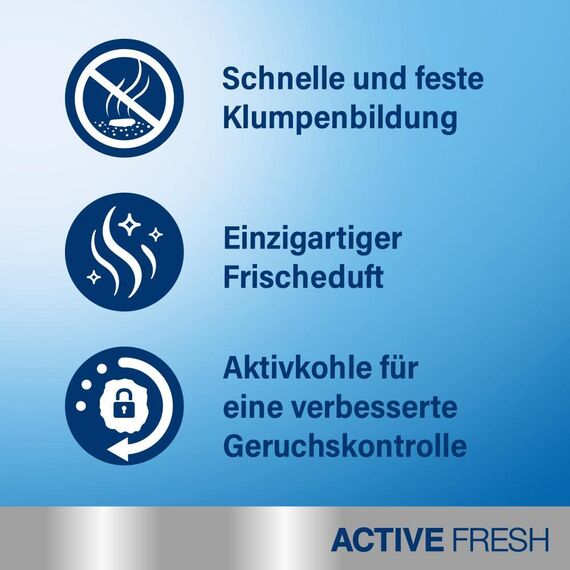 CATSAN Active Fresh – Katzenstreu aus Naturton mit Aktivkohle – Effektive Bindung von Geruch und Feuchtigkeit – 1 x 8 Liter