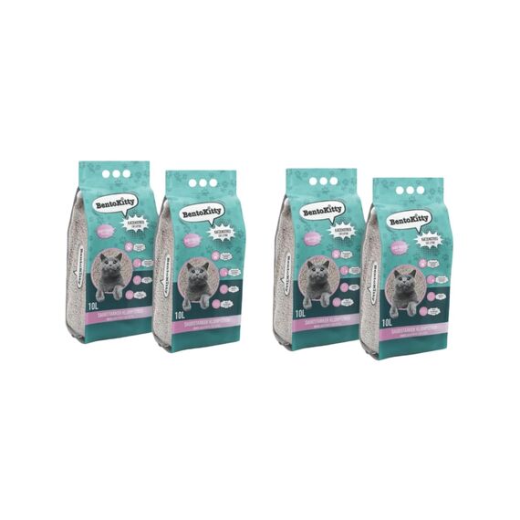BentoKitty Katzenstreu (40L, 2 x 2er Pack) mit Babypuder Duft, Klumpend, weiß, feinkörnig, Klumpstreu aus Bentonite, für Sensitive Katzenpfoten geeignet