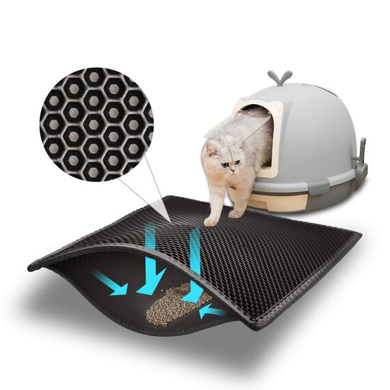 Pieviev Katzenklo Matte, Katzenstreu Matte Katzenklo Unterleger Waben Design Katzentoilette Vorleger wasserdichte Doppelte Schichte Entwurf Bienenwabe Mat (Schwarz 61x38 cm)