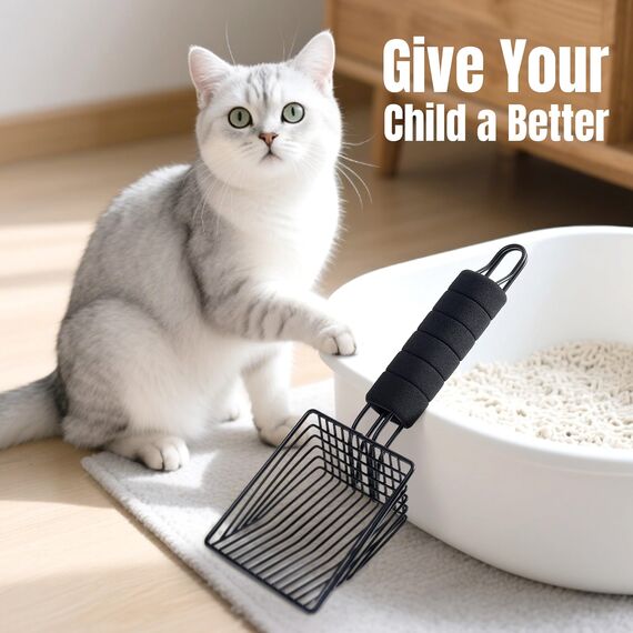 BasicForm Katzenstreuschaufel aus Metall - Schnell Siebende Tiefe Schaufel mit Handlichem Griff, Entwickelt für Besitzer Mehrerer Katzen