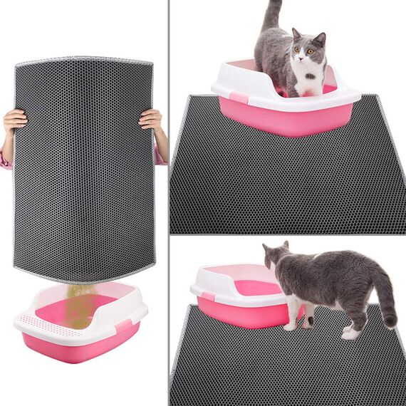 Pieviev Katzenklo Matte, Katzenstreu Matte Katzenklo Unterleger Waben Design Katzentoilette Vorleger wasserdichte Doppelte Schichte Entwurf Bienenwabe Mat (Grau 76x61 cm)