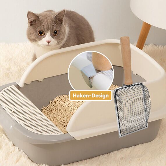 Fhintory Katzenschaufel Edelstahl für Katzenklo, Katzenklo Schaufel Fein, Metall Katzenstreuschaufel, Schaufel für Katzentoilette Lochabstand 5mm, Katzenschaufel mit Holzgriff, Litter Box Scoop