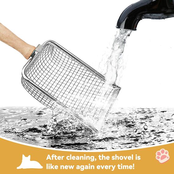 Fhintory Katzenschaufel Edelstahl für Katzenklo, Katzenklo Schaufel Fein, Metall Katzenstreuschaufel, Schaufel für Katzentoilette Lochabstand 5mm, Katzenschaufel mit Holzgriff, Litter Box Scoop