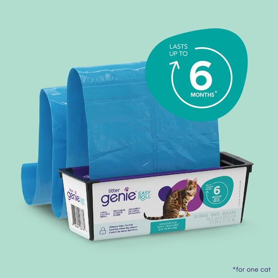 Litter Genie Easy Roll Nachfüller, Katzenstreu Entsorgungssystem, ultimative Geruchskontrolle, mühelose Reinigung, 1 Nachfüllpack mit 24 Beuteln