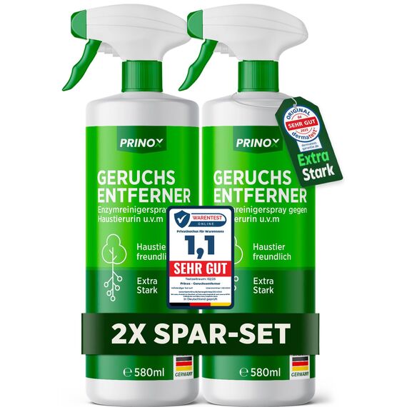 PRINOX 2x Geruchsneutralisierer 580 ml - Enzymreiniger Konzentrat - Geruchsentferner gegen alle Gerüche, wie Katzenurin Geruch auf Sofa, Sessel, Matratze, Auto, Matratze