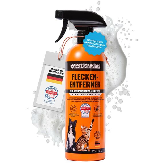 PetStandard Enzymreiniger für Katzenurin & Hundeurin – Fleckenentferner & Geruchsentferner für Teppiche & Polster | Extra Schaumkraft | Made in Germany | 750ml
