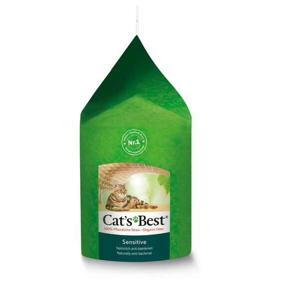 Cat's Best Sensitive, 100 % pflanzliche Katzenstreu, fest klumpend und antibakteriell aus veredelten Aktiv-Holzfasern – speziell für empfindliche Katzen, 2,9 kg/8 l