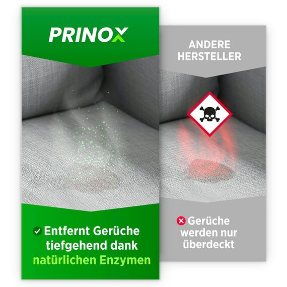 PRINOX 2x Geruchsneutralisierer 580 ml - Enzymreiniger Konzentrat - Geruchsentferner gegen alle Gerüche, wie Katzenurin Geruch auf Sofa, Sessel, Matratze, Auto, Matratze