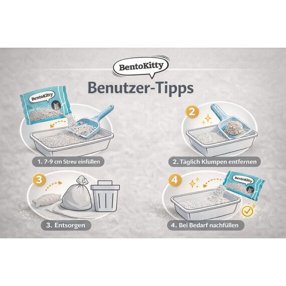 BentoKitty Katzenstreu (30L, 3er Pack) Naturell, Klumpend, weiß, feinkörnig, Klumpstreu aus Bentonite, für Sensitive Katzenpfoten geeignet