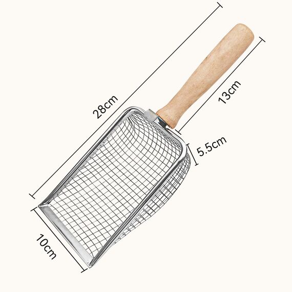 Fhintory Katzenschaufel Edelstahl für Katzenklo, Katzenklo Schaufel Fein, Metall Katzenstreuschaufel, Schaufel für Katzentoilette Lochabstand 5mm, Katzenschaufel mit Holzgriff, Litter Box Scoop