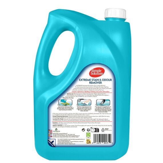 Simple Solution Extreme Pet Flecken- und Geruchsentferner, Enzymatischer Reiniger mit 3X Pro-Bakterien Reinigungskraft - 4Ltr