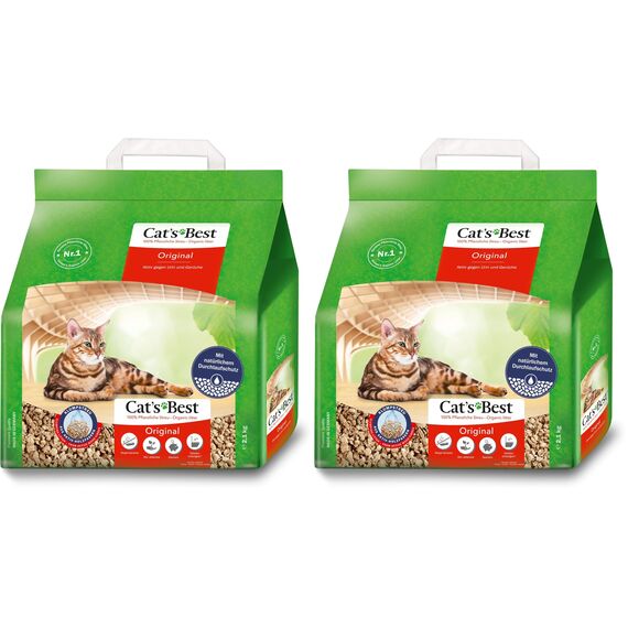 Cat's Best Original Katzenstreu, 100% pflanzliche Katzen Klumpstreu mit maximaler Saugkraft – bekämpft Gerüche natürlich aktiv, 2,1 kg/5 l (Packung mit 2)