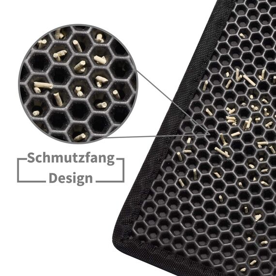 Pieviev Katzenklo Matte XXL, 89x61cm Katzenstreu Matte, Großer Katzenklo Unterleger, Wasserdichte Unterlage für Katzentoilette, Doppelter Honeycomb EVA Vorleger zum Sammeln von Katzenstreu, Schwarz