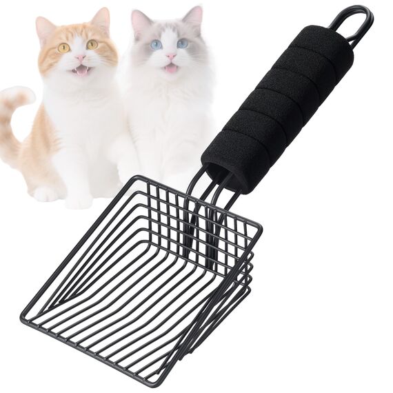 BasicForm Katzenstreuschaufel aus Metall - Schnell Siebende Tiefe Schaufel mit Handlichem Griff, Entwickelt für Besitzer Mehrerer Katzen
