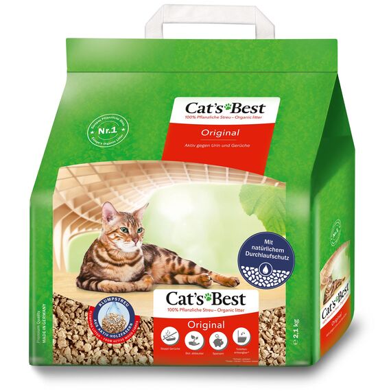 Cat's Best Original Katzenstreu, 100 % pflanzliche Katzen Klumpstreu mit maximaler Saugkraft – bekämpft Gerüche natürlich aktiv, 2,1 kg/5 l
