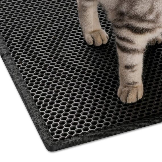 Pieviev Katzenklo Matte, Katzenstreu Matte Katzenklo Unterleger Waben Design Katzentoilette Vorleger wasserdichte Doppelte Schichte Entwurf Bienenwabe Mat (Schwarz 61x38 cm)
