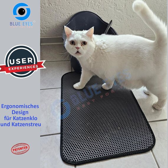 Blue Eyes Katzenklo Matte, Katzenmatte 40x60 cm, Katzenstreu Katzenklo Vorleger Unterleger Waben Design wasserdichte Doppelte Schichte Entwurf Bienenwabe Matte (Grau-6040)