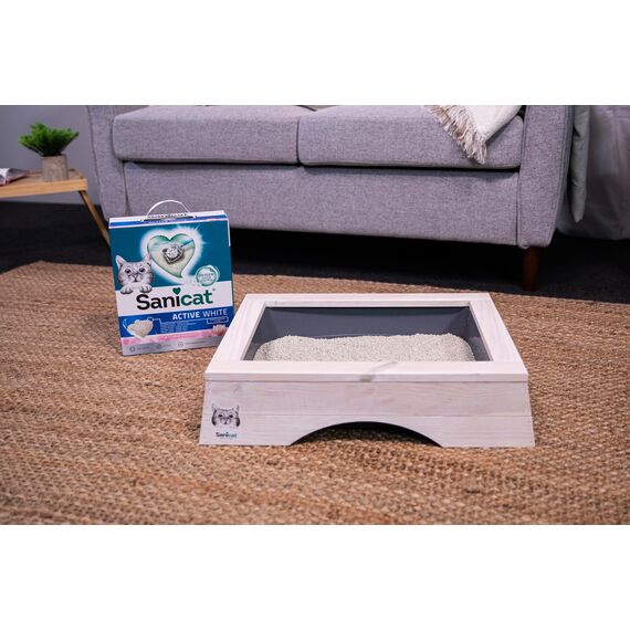 Sanicat Klumpstreu Active White mit Lotusblumenduft Hergestellt aus natürlichen Mineralien mit garantierter Geruchsbindung Absorbiert die Feuchtigkeit und erleichtert die Reinigung Packungsgröße 6l